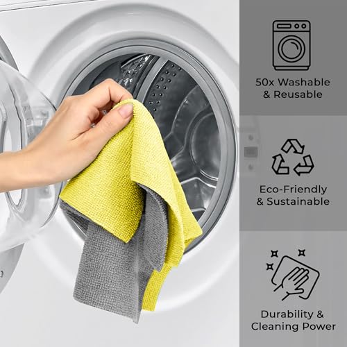 Image of Story@Home Microfiber Cleaning Cloth Roll, Pack of 2, 20 Pcs Each, 4000 Times Washable - 10X Cheaper Than Paper Kitchen Towel Roll - Lint Free Microfiber Cleaning Cloth - Tearable - Grey & Yellow
