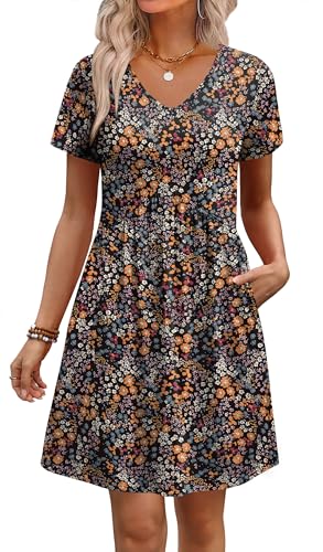 WIHOLL Dresses for Women 2026 Casual Summer V Neck Babydoll Dress Short Sleeve Fashion Beach Vacation Clothes - Image 3