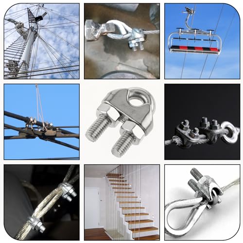 Mozeat Lens 557141_1_VJWHAMPM M6 Cable Clamps Thimbles 1/4 Inch Wire Rope Clamp Silver Thimble And Aluminum Crimping Loop 304 Stainless Steel Wire Rope Accessory Kit thumb #4