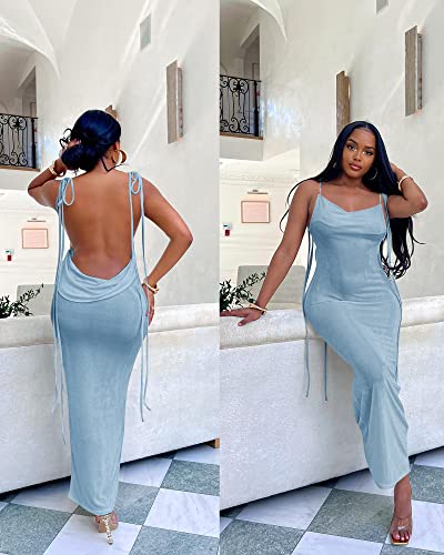 Image of Doweha Women Backless Cowl Neck Cocktail Going Out Dress Halter Slip Long Semi Formal Party 2026 Spring Summer Maxi Dress