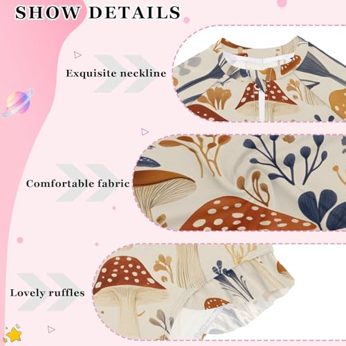 Girls One Piece Swimsuits Long Sleeve Swimsuit Zipper Bathing Suits Red Mushroom Autumn3