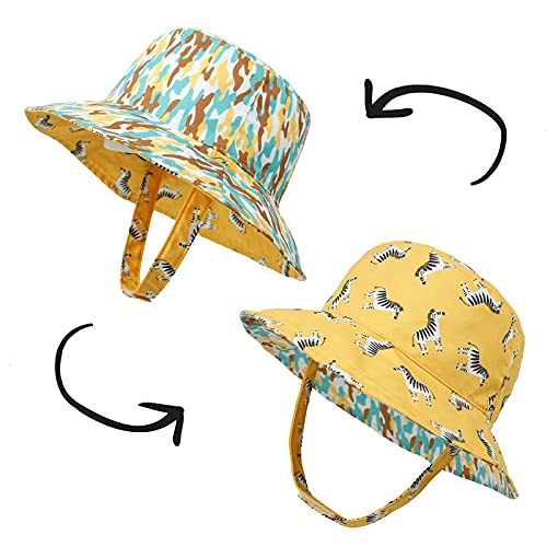 Baby Sun Hat Reversible UPF50+ Sun Protection Double Sided Beach Wide Brim Bucket Hats Toddler Kids Boy Girl (Zebra, 12-24 Months)