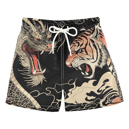 Boys Swim Trunks Quick Dry Beach Board Shorts Toddler Dragon Tiger Swimsuit Bathing Suits with Mesh Lining