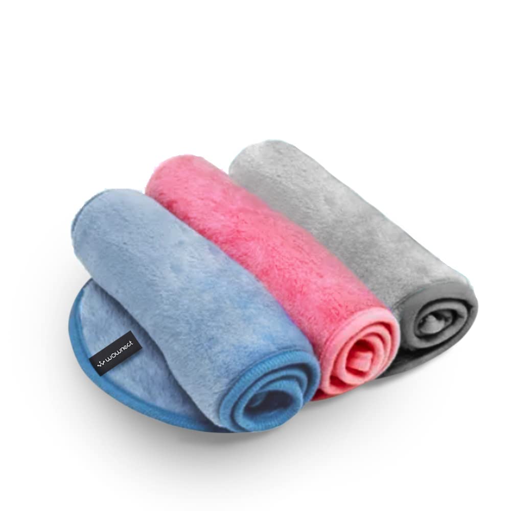 WownectMakeup Remover Cloth, Soft Microfiber Reusable Facial Cleansing Towel [3 Per Pack] Machine Washable Cloth Suitable for All Skin Types - Pink,Blue,Grey