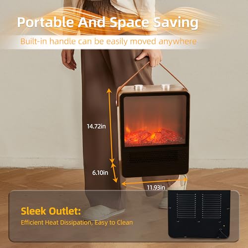 Image of RealSmart Small Electric Fireplace 1500W Space Portable Heater for Indoor Use 4 Adjustable Modes Ceramic Mini Fireplace 3D Realistic Flame Overheating Safety Protection