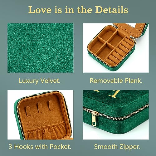 Parima Sister Gifts - Gifts for Sister, Sister Gifts From Sister, Birthday Gifts for Sister, Sister In Law Gifts, Plush Velvet Emerald-Green Jewelry Box Travel Jewelry Case - Letter L, Green - Image 5