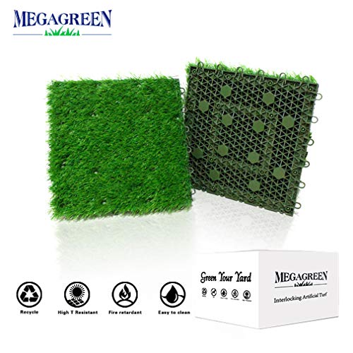 Artificial Grass Turf Interlocking GrassTiles, Multipurpose Soft Grass Rug, 12''x12'' Self-draining Mat