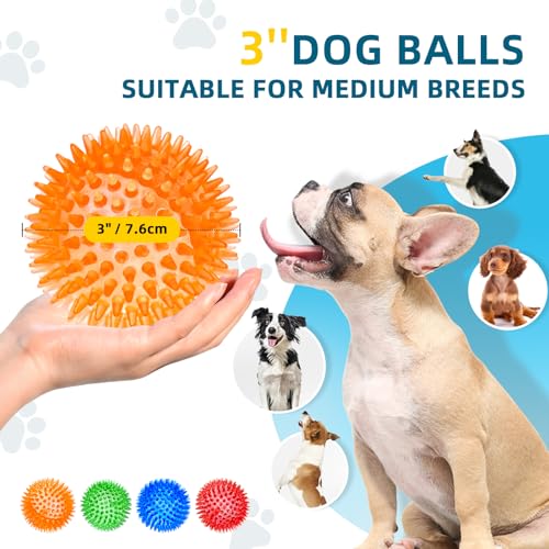 SHARLOVY Quietschbälle für kleine Hunde, 7,6 cm, 4 Farben, stachelige Hundebälle zum Zahnen, langlebiges Kauspielzeug für Welpen, unzerstörbares Spielzeug zum Apportieren und Trainieren, BPA-frei,