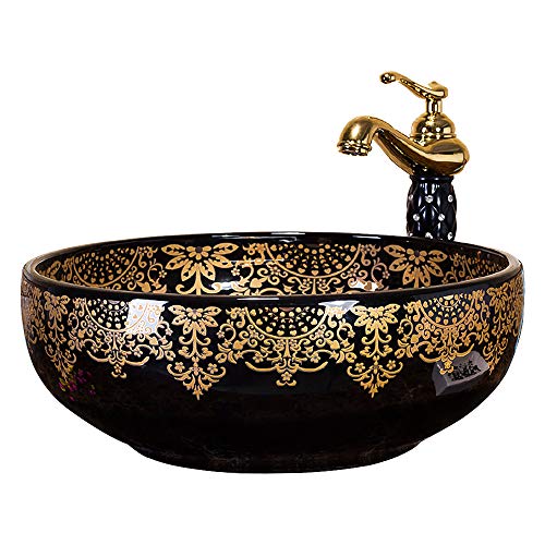 Porcelain Ceramic Bathroom Round Shape Vanity Vessel Sink Bowl Modern American Style Above Counter Round Bowl Countertop Veesel Sink Art Basin Top Mount Without Faucet 16\"