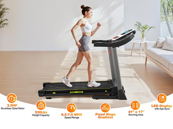 Image of Folding Treadmill, 3.5 4% Slope Portable Electric Running Machine for Small Spaces Apartments Offices