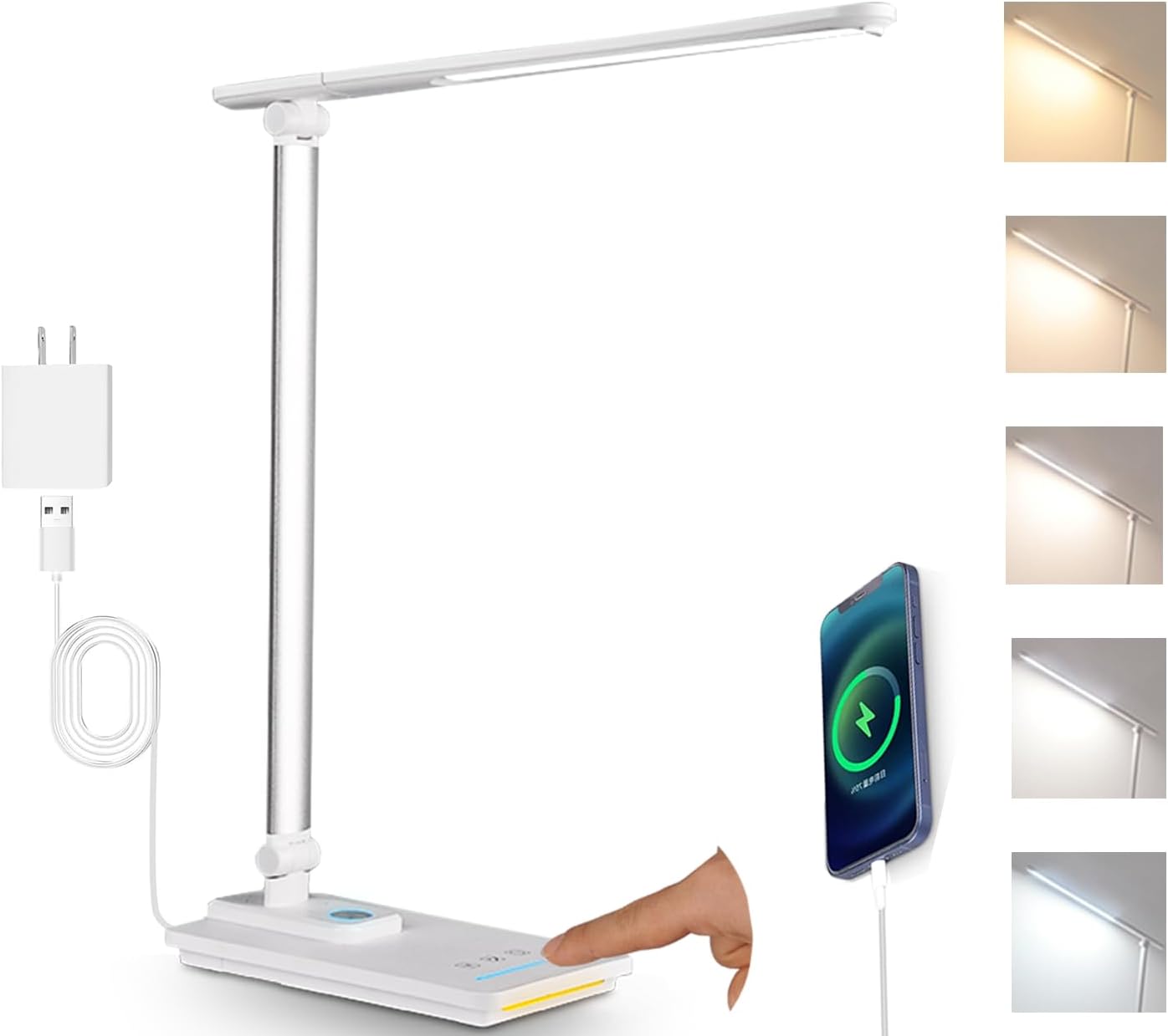 NO CORD TECHNOVA LED Desk Lamp with 5 Color Temperatures | Sliding Stepless Dimming & One-Touch Timer | Foldable & Portable Design for Office/Study/Nail Art | USB Charging & Four-Axis Rotation for Small DesksRD