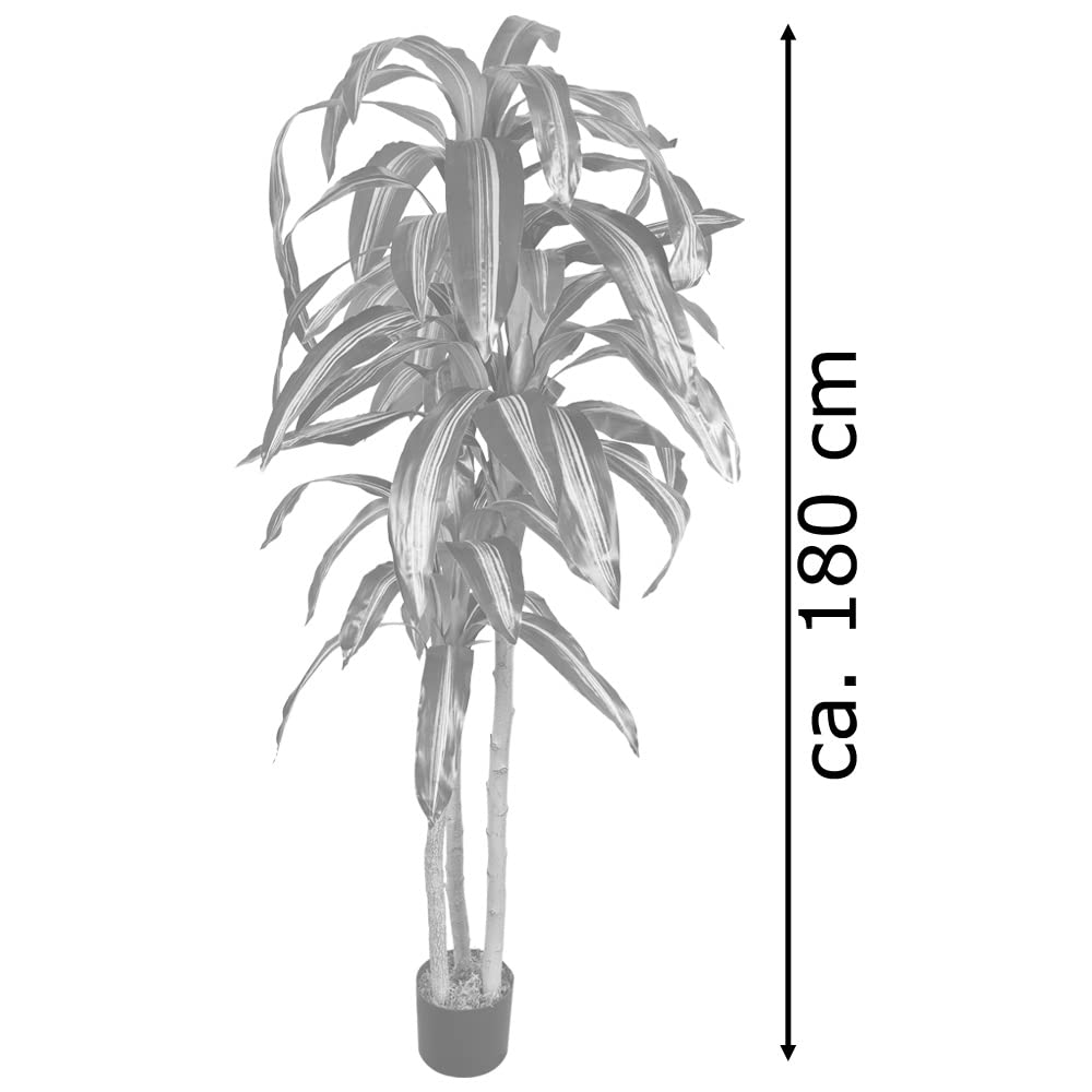 Dragonnier Dracéna Plante Artificielle Artificiel Plastique avec Pot 180cm Bois Véritable Decovego