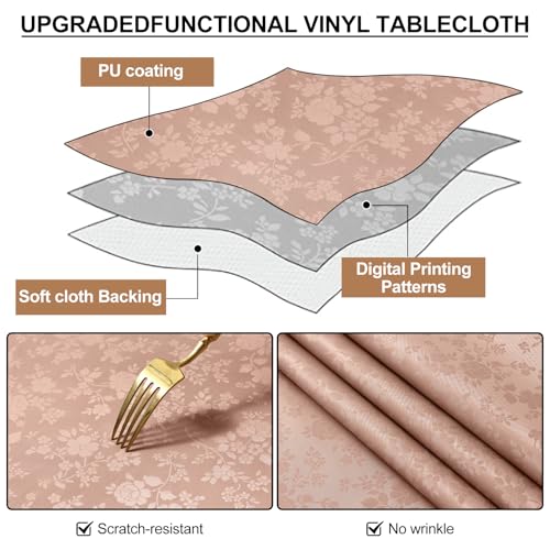 Image of Smiry Round Table Cloth, Waterproof Heavy Duty Vinyl Tablecloths, Wipeable Washable Table Cover for Kitchen and Dining Room (Tan, 70 inch Round)