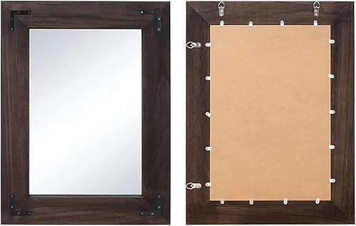 Miniatura 2 de YOSHOOT - Espejo de pared con marco de madera rústica, espejo de tocador de baño de madera natural para decoración estilo granja, se puede colgar