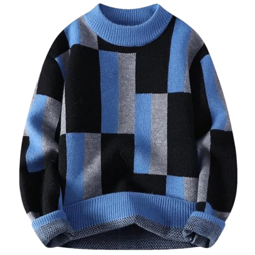 Men Japanese Style O-Neck Sweater Mens Printed Plaid Casual Sweaters Thick Striped Pullover