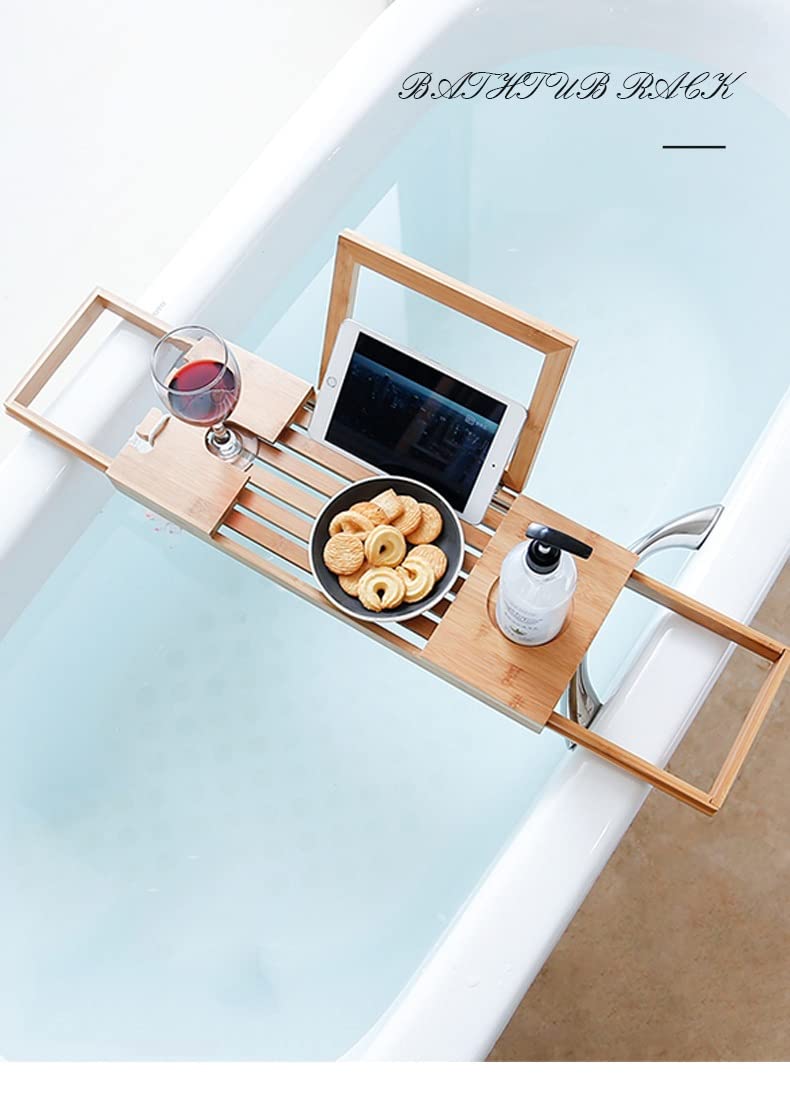 Bandeja extensible para bañera, organizador de spa para libros, vino y tabletas, accesorio de baño ideal para relajación y cuidado personal, perfecto para la experiencia de spa en casa