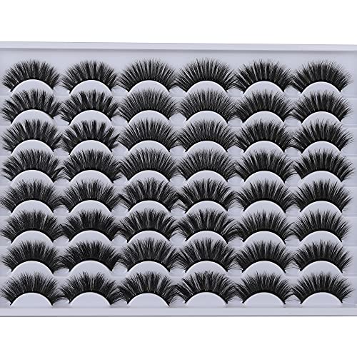 24 Pairs Medium False Eyelashes 20MM Fluffy Faux Mink Lashes 6 Styles Mixed 8D/9D Thick Volume Dramatic Strip Eyelashes Multipack