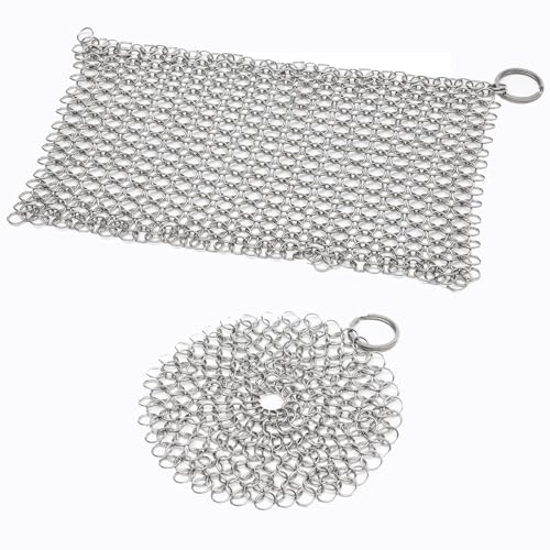 Cast Iron Skillet Cleaner Chainmail Srubber, 2...