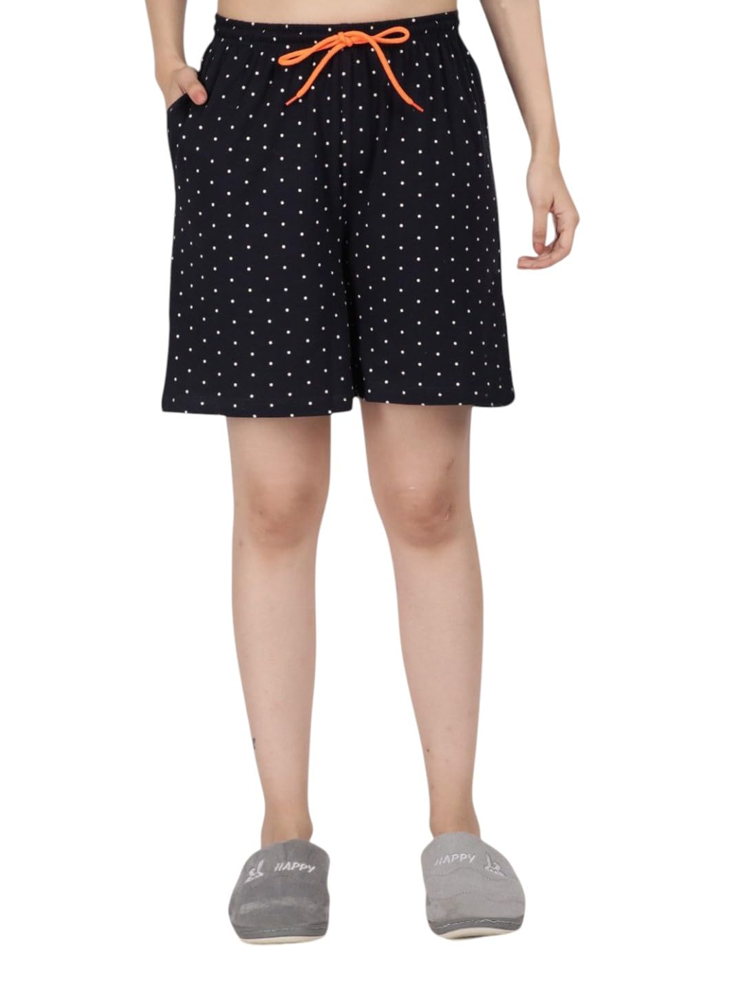 Womens 100% Cotton Printed Lounge Shorts Navy Blue-image-1