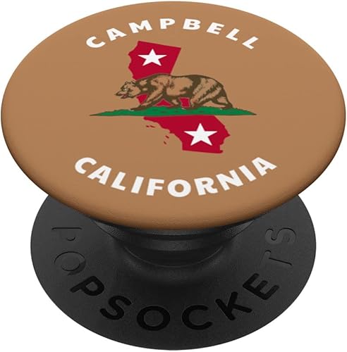 Campbell California CA Flag and Bear Badge Souvenir PopSockets Swappable PopGrip