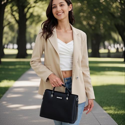 Image of Women's Top-Handle Handbags PU Leather Satchel Handbag with Detachable Shoulder Strap for Casual, Work, Traveling