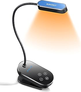 Glocusent Mini Clip on Book Light for Reading in Bed, Rechargeable Amber Blue Light Blocking Reading Light, 16 LEDs & up to 80 Hours, 3 Eye-Care Colors & 5 Brightness, Ideal Gift for Bookworms & Kids