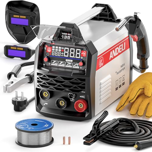 Soudureuse MIG ANDELI 135A, tension 220V, portable sans gaz, multiprocessus Flux MIG/TIG à levée/MMA, avec affichage numérique LED, technologie inverseur...