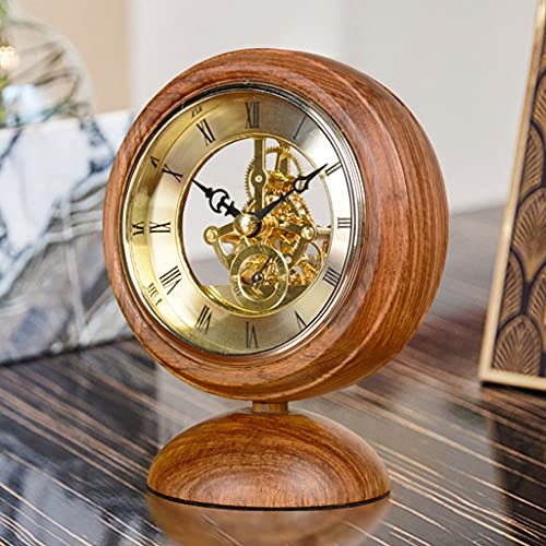 TOMYEUS Relógio de mesa vintage estilo chinês retro madeira pequeno relógio de mesa casa sala de est