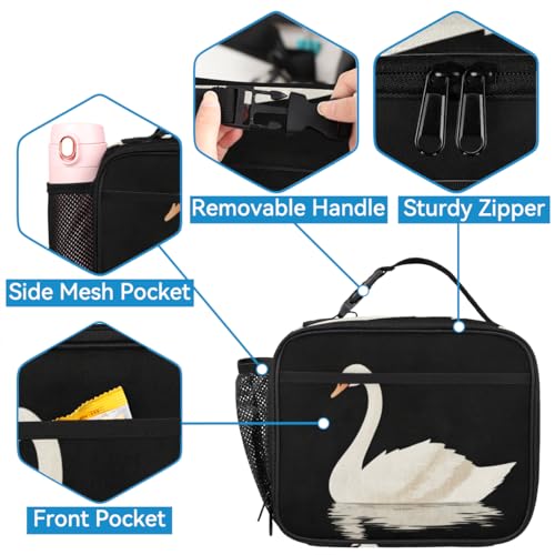 TropicalLife White Swan Backpack with Lunch Box Set, Back Pack and Lunch Bag White Swan Waterproof Casual Daypack Bag for Work Travel3