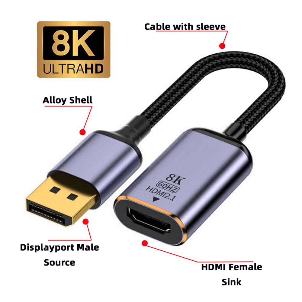 NFHK DisplayPort 1.4 Source to HDMI 2.0 Display 8K 60hz UHD 4K DP to HDMI Male Monitor Adapter Cable - Image 2