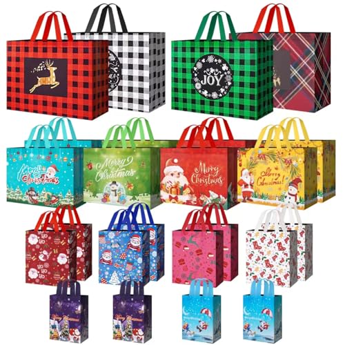 24 Pack Christmas Gift Bags Assorted Sizes with Handle, Reusable ...