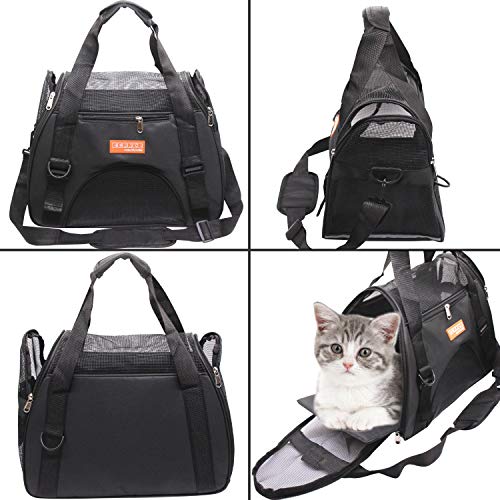 Haustier Reise Tragetasche für Katze Hund Kaninchen Hamster, Flugzeug Genehmigt Weich Seitlich Tragbare Haustier Tasche mit Schultergurt (Schwarz, M - 47x27x28 cm for Max 5KG Pet)