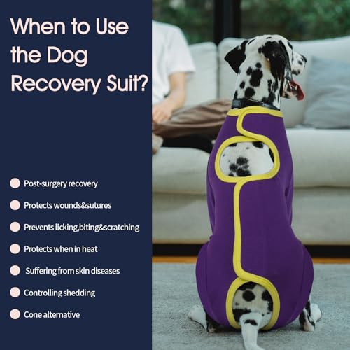 Image of IECOii Dog Recovery Suit,Surgical Suit for Dogs Postoperative Shirt,Breathable Long Sleeve Onesie for Surgery Recovery,Puppy Suit to Prevent Licking Cone Collar Alternative After Surgery,Purple,Small
