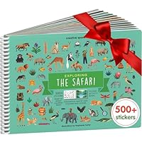 Cupkin Safari Animal Sticker Book Activity for Kids, Toddler Airplane Travel Essentials, 500+ Stickers for Kids + 12 Scenes + 12 Coloring Book Pages, Animal Lover Children's Gift, Crafts Ages 2-8