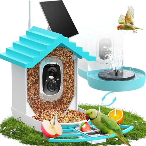 Solar Smart Birds Feeder with Camera and Bird Bath for Outdoors Birdfy AI Identify 6500+ Bird Watching 2K HD Video Live Stream Camera 2.4Ghz WiFi Buddy Solar Powered Best Gifts for Birds Lovers