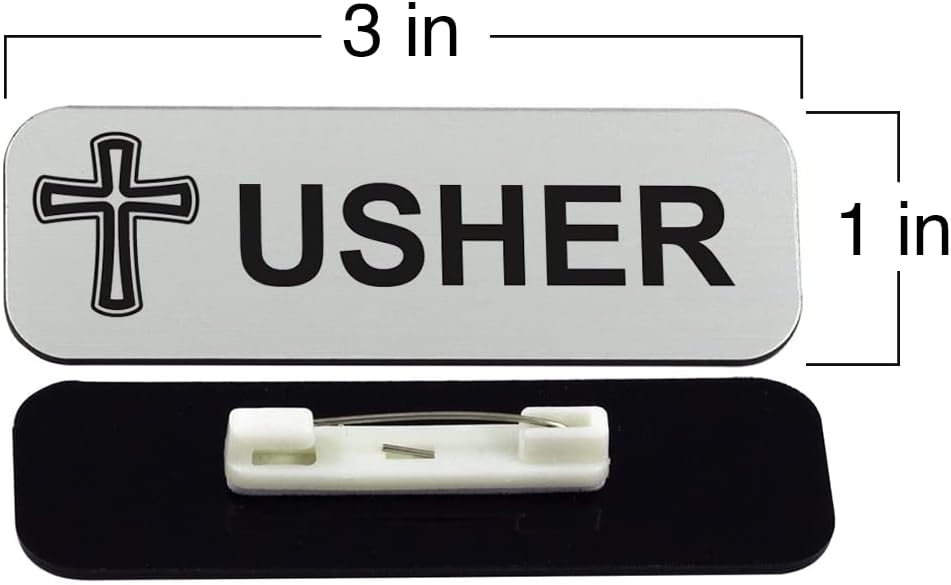 Usher 1 x 3 Name Tag/Badge, White, Cross Design (10 Pack)