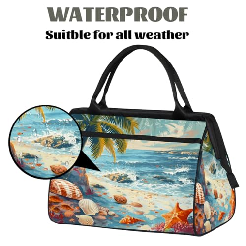 Travel Duffel Bag for Women, Summer Beach Starfish Shell Weekender Overnight Bag Carry on Beach Swim Bags Dance Bag Airlines Approved Personal Item Travel Bag for Yoga, Sports, Hospital3