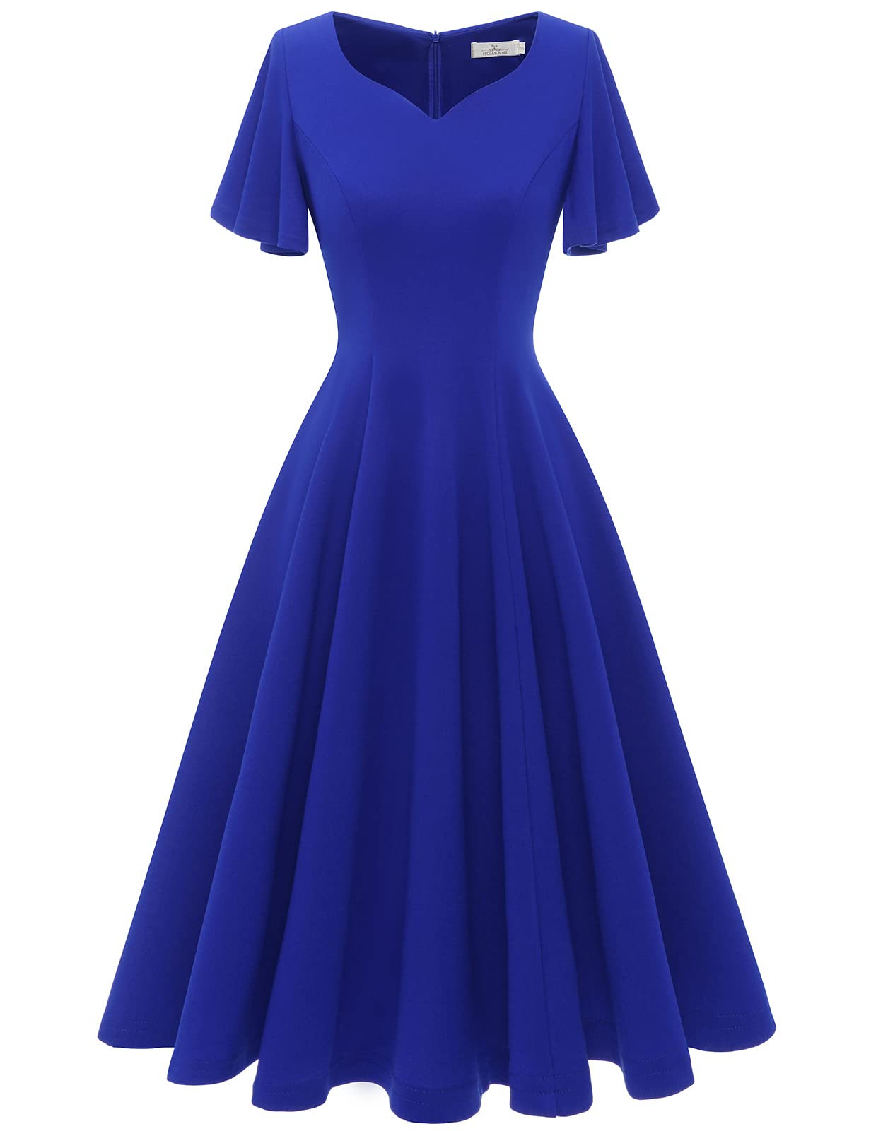 Homrain Damen Elegant Cocktailkleid 50er Jahre Rockabilly Knielang Vintage Kleid Faltenrock Retro Kleider V-Ausschnitt A-Line Abendkleid
