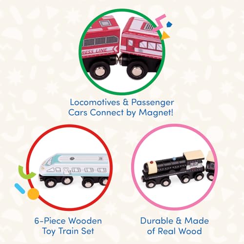 Battat BT2707Z Classic Trains – 6Pc Wooden Railroad Set – Magnetic Toy Trains thumb #1