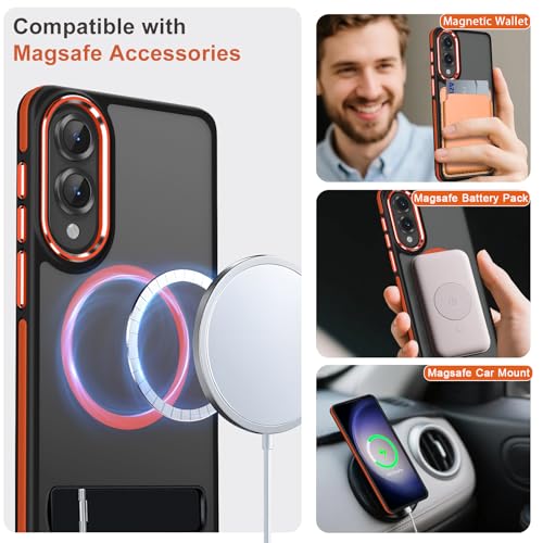 Image of MALEWOLF Case for Samsung Galaxy S25 Edge with Adjustable Stand, Slim Phone Case Fits for Magsafe, Color Hybrid Shockproof Protective Cover for Galaxy S25 Edge, Enhanced Non-Slip Grip (Black /Orange)