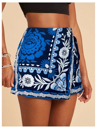 Image of SweatyRocks Women's Boho Mini Skirts Floral Shorts Tie Side Wrap Skorts