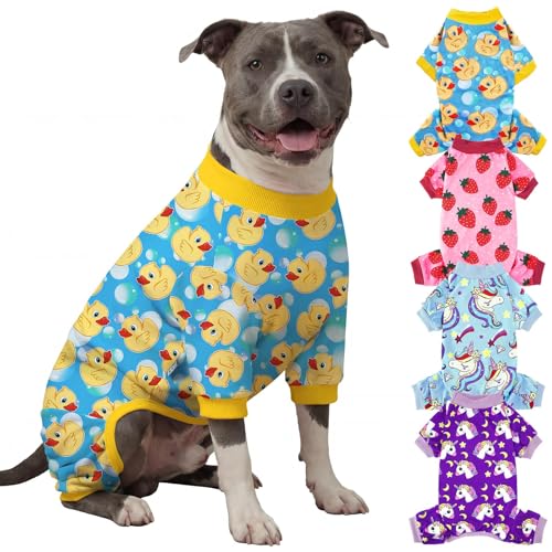 XPUDAC 4 Pieces Dog Pajamas for Large Dogs Pjs Clothes Puppy Onesies Outfits for Doggie Duck Shirts Sleeper for Pet Cats Jammies-5X-Large