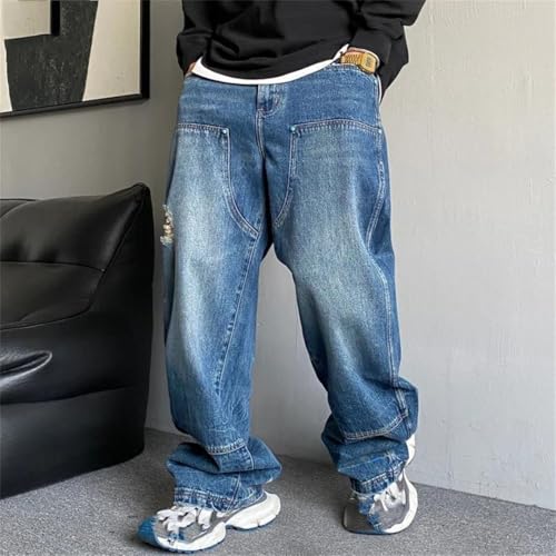 Men’S Trendy Hip Hop Baggy Ripped Skateboard Denim Pants Slim Fit Full Length Button Fly Distressed Casual Trousers2