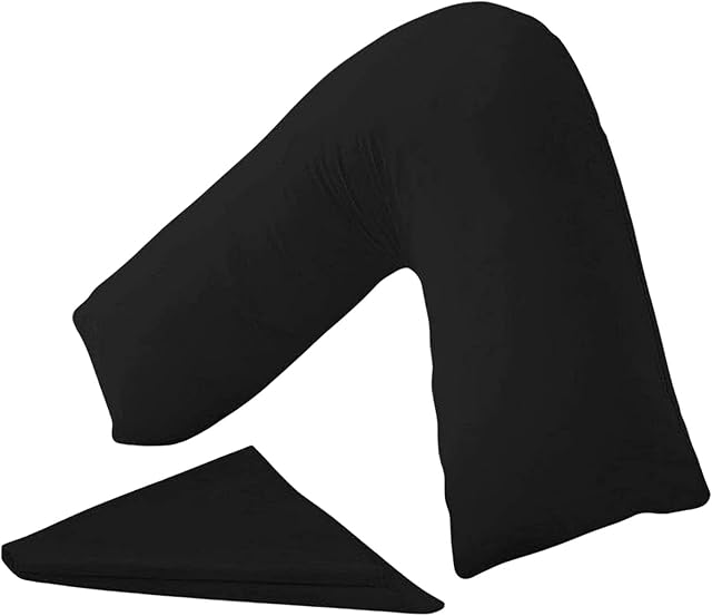 KANAK V Shaped Pillowcase Plain Polycotton Back & Neck Support V Pillow case cover - Orthopaedic/Pregnancy/Nursing Pillow Cover Only - Black