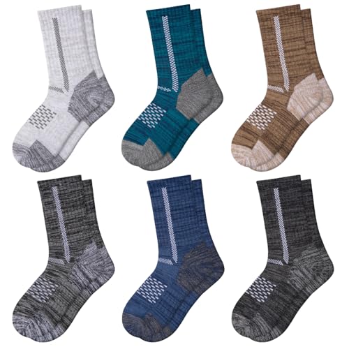Comfoex Boys Crew Cotton Socks For Kids 6-8 4-6 8-10 Years Old Calf Half Cushioned Athletic Socks 6 Pairs