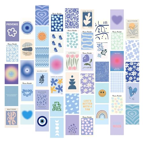 50 PCS Wall Collage Kit Blue, Danish Pastel Posters Room Decor Art Print Photo Kits, Aesthetic Picture Posters Preppy Stuff for Teen Girls Boys Women, Dorm Bedroom CabinLiving Rooms Office Beautify