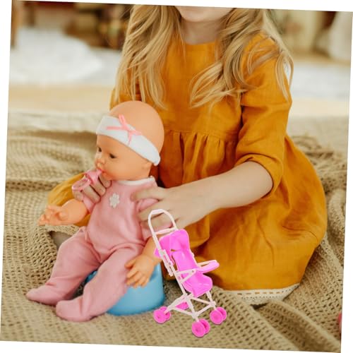 Mikinona Realistischer Puppenwagen Kinderwagen Modell für Jungen Mädchen Beweglicher Puppenbuggy Leicht und Kompakt Zubehör für Puppenhaus und Rollenspiele – Bild 5