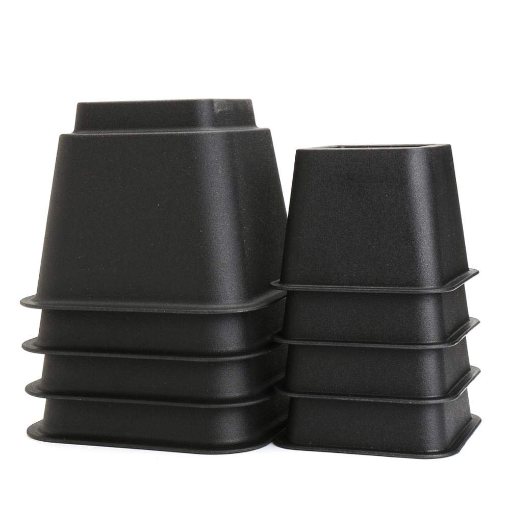 HomeRoots Bed Risers Set of 8 Heavy Duty Plastic 3, 5 or 8 Inch Adjustable Risers for Bed, Furniture Sofa, Table, and Chair - Black