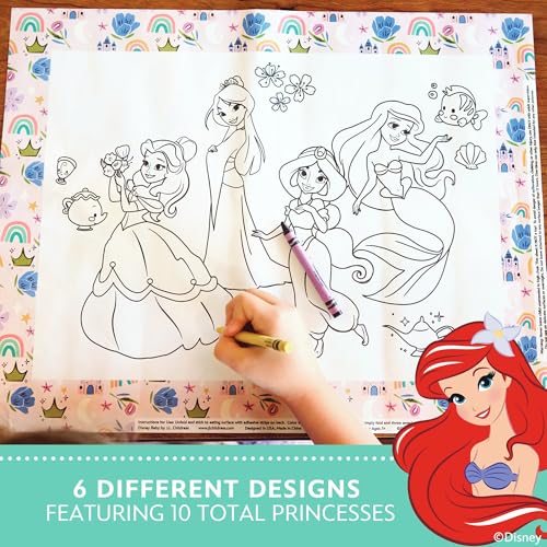 Image of Disney Baby by J.L. Childress ColorMe Disposable Placemats, 24 Pack - Stick on Disposable Placemats for Baby, Toddlers, & Kids, Travel Coloring Activities, Sticky Child Table Mat, Princess