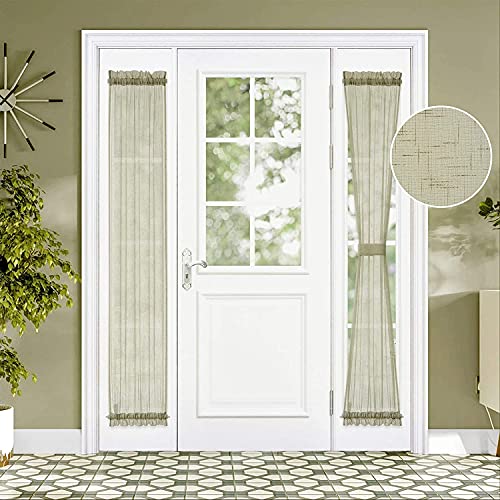 MIULEE French Door Set of 2 Sheer Curtains Sidelight Semi-Sheer Voile Panels Linen Textured Window Blinds W25 L72 Inches Brown